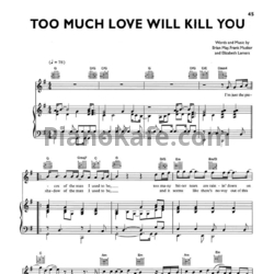 Ноты Queen - Too much love will kill you - предпросмотр