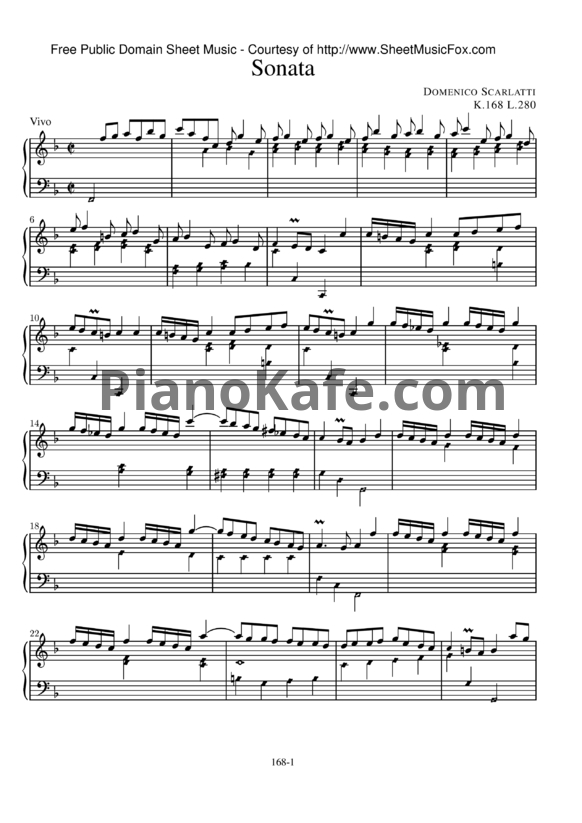 Ноты Д. Скарлатти - Соната K168/L280 - PianoKafe.com