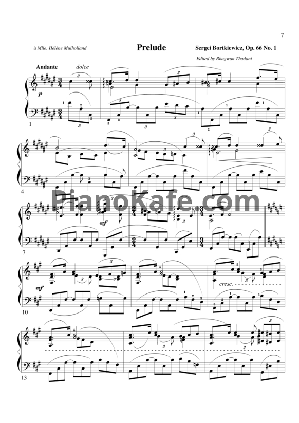Ноты С. Борткевич - Прелюдия (Op. 66, №1) - PianoKafe.com
