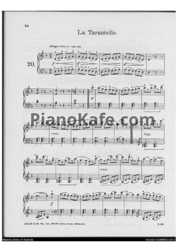 Ноты Фридрих Бургмюллер - Этюд La tarantelle (Op. 100, №20) - PianoKafe.com