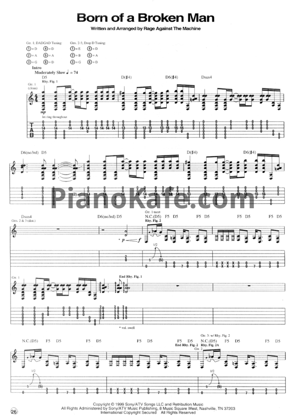Ноты Rage Against the Machine - Born of a broken man - PianoKafe.com