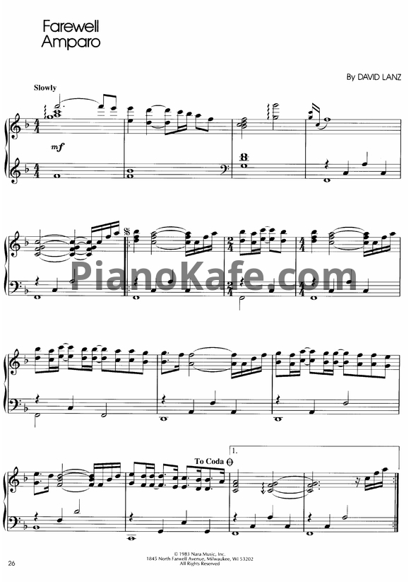 Ноты David Lanz - Farewell amparo - PianoKafe.com