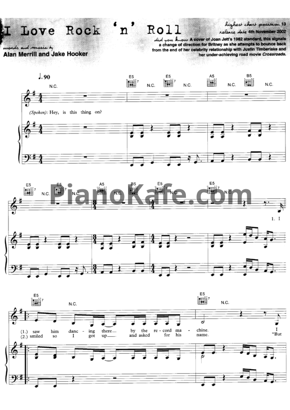 Ноты Britney Spears - I love Rock'n'Roll - PianoKafe.com