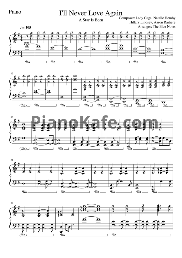 Ноты Lady Gaga - I'll never love again - PianoKafe.com