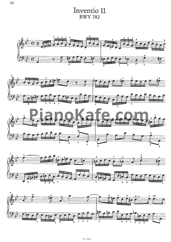 Ноты И. Бах - Инвенция №11 (BWV 782) - PianoKafe.com