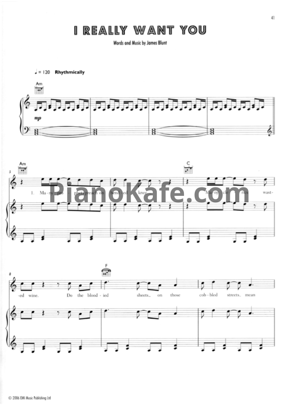 Ноты James Blunt - I Really Want You - PianoKafe.com
