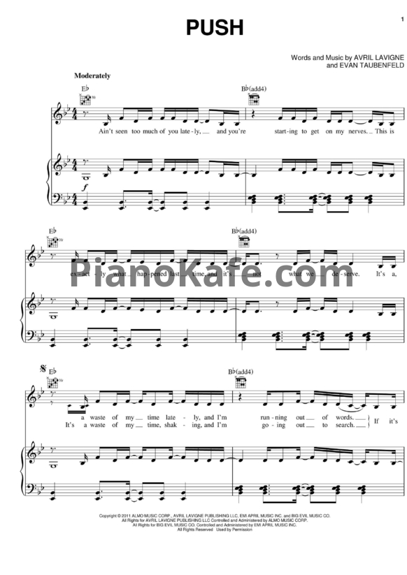 Ноты Avril Lavigne - Push - PianoKafe.com