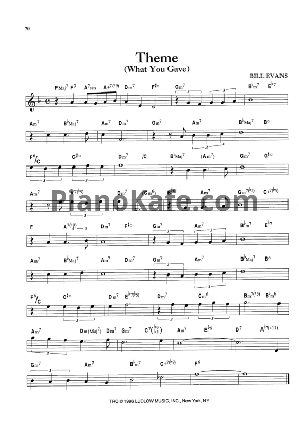 Ноты Bill Evans - Theme (What you gave) - PianoKafe.com