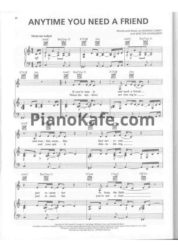 Ноты Mariah Carey - Anytime you need a friend - PianoKafe.com