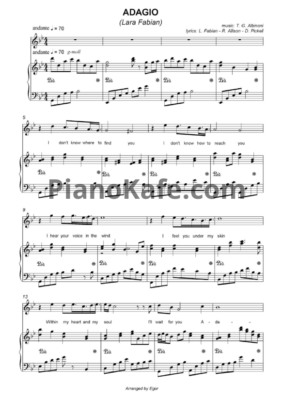 Ноты Lara Fabian - Adagio (Версия 2) - PianoKafe.com