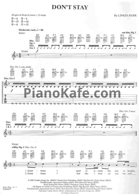 Ноты Linkin Park - Don't stay - PianoKafe.com