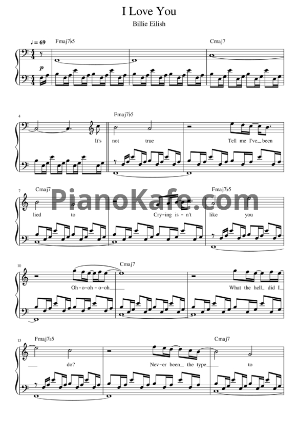 Ноты Billie Eilish - I love you - PianoKafe.com