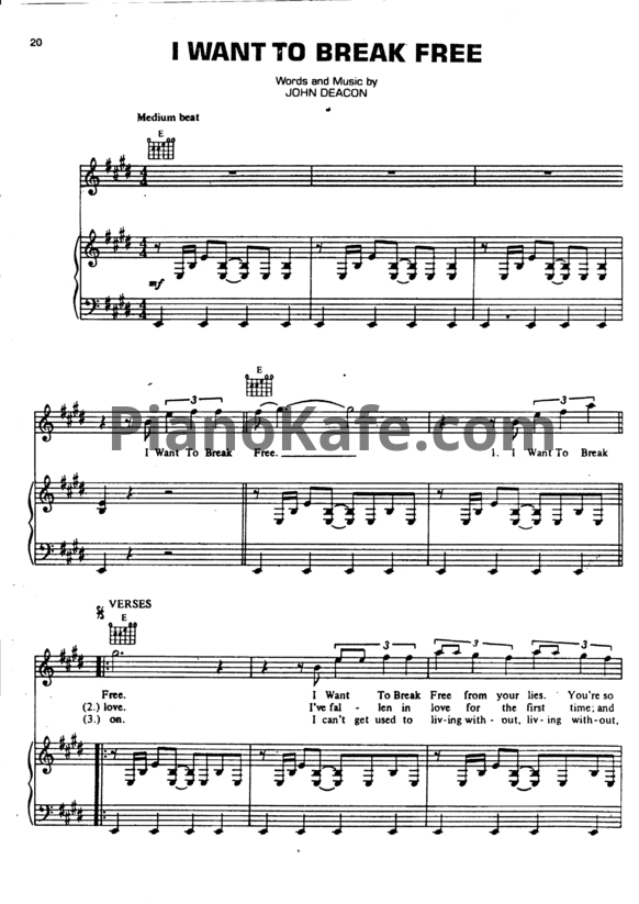 Ноты Queen - I want to break free - PianoKafe.com