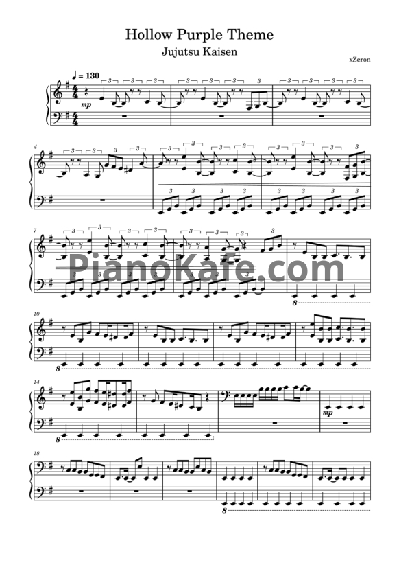 Ноты Arisa Okehazama - Hollow purple theme - PianoKafe.com