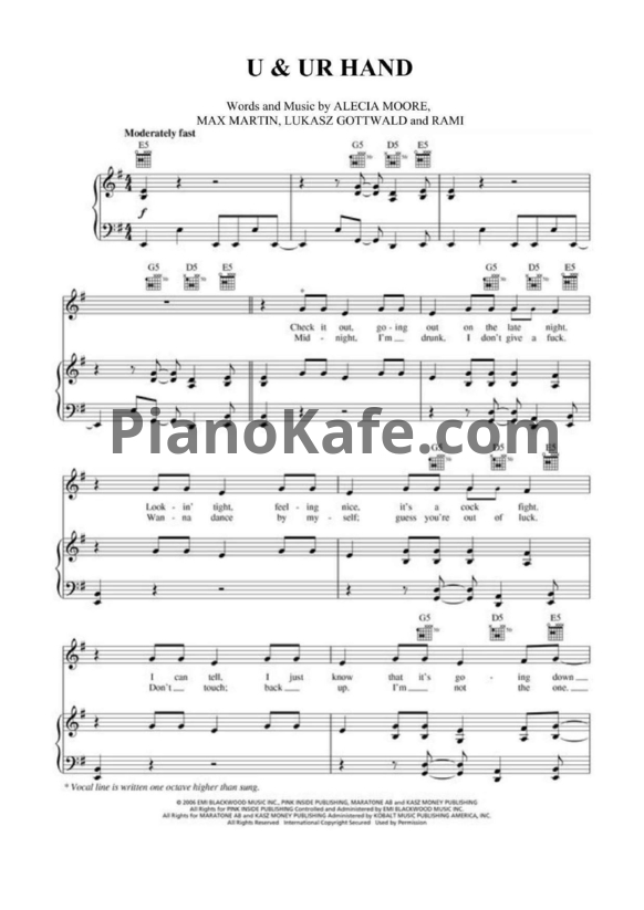 Ноты Pink - U + ur hand - PianoKafe.com