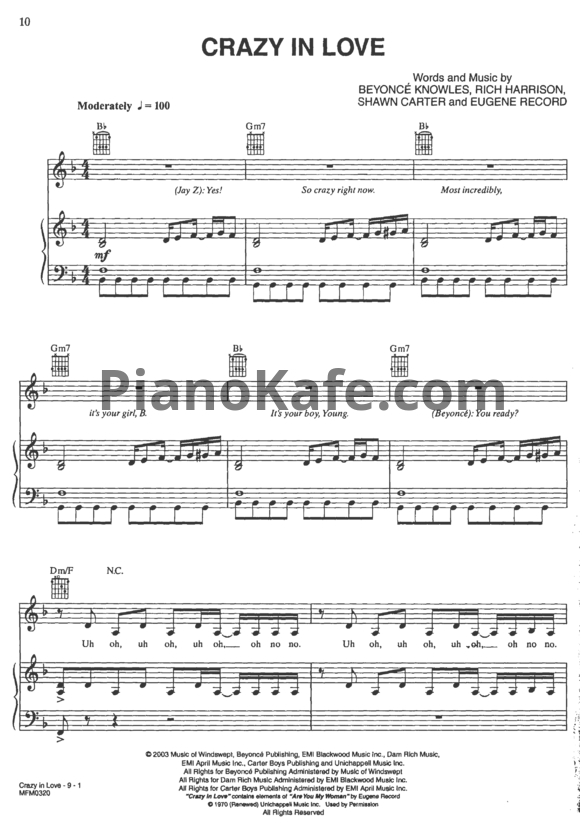 Ноты Beyonce - Crazy in love - PianoKafe.com