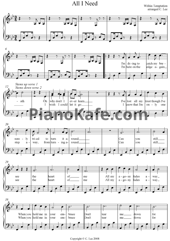 Ноты Within Temptation - All I need - PianoKafe.com