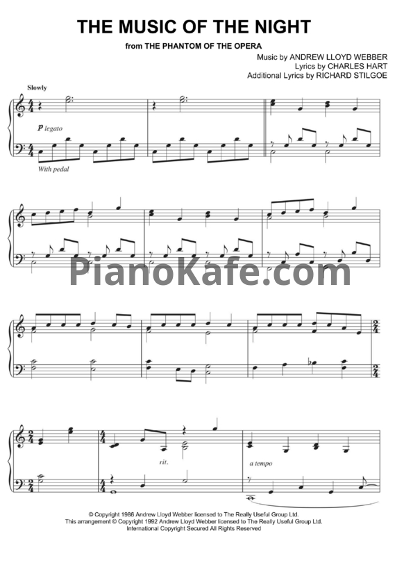 Ноты Andrew Lloyd Webber - The music of the night - PianoKafe.com