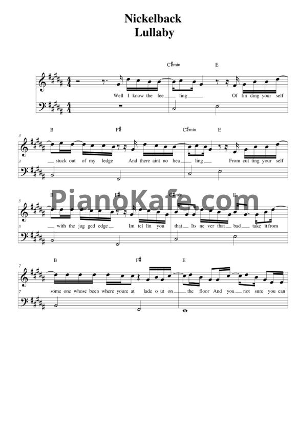 Ноты Nickelback - Lullaby - PianoKafe.com
