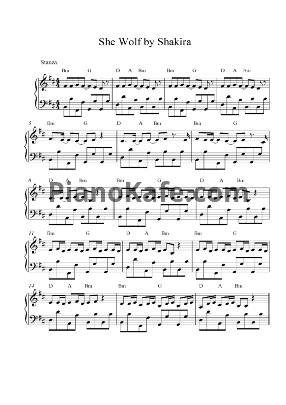 Ноты Shakira - She wolf - PianoKafe.com