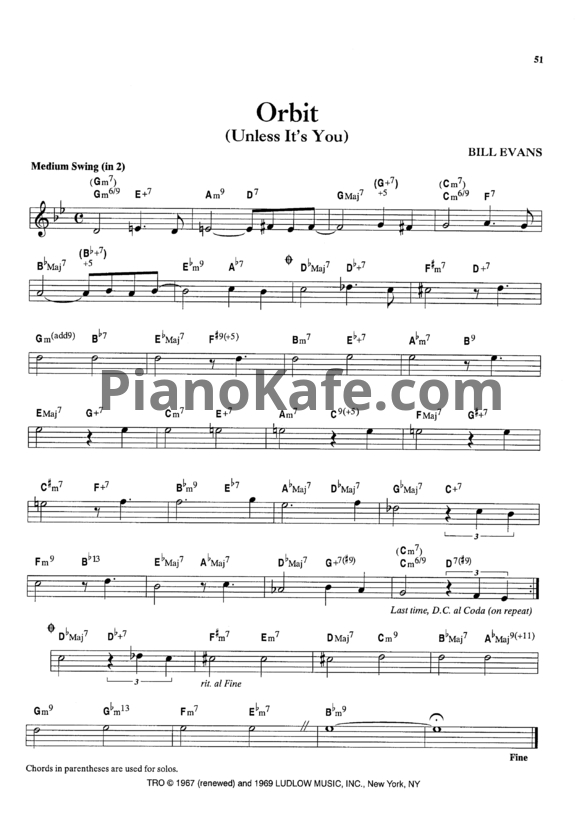 Ноты Bill Evans - Orbit (Unless it's you) - PianoKafe.com
