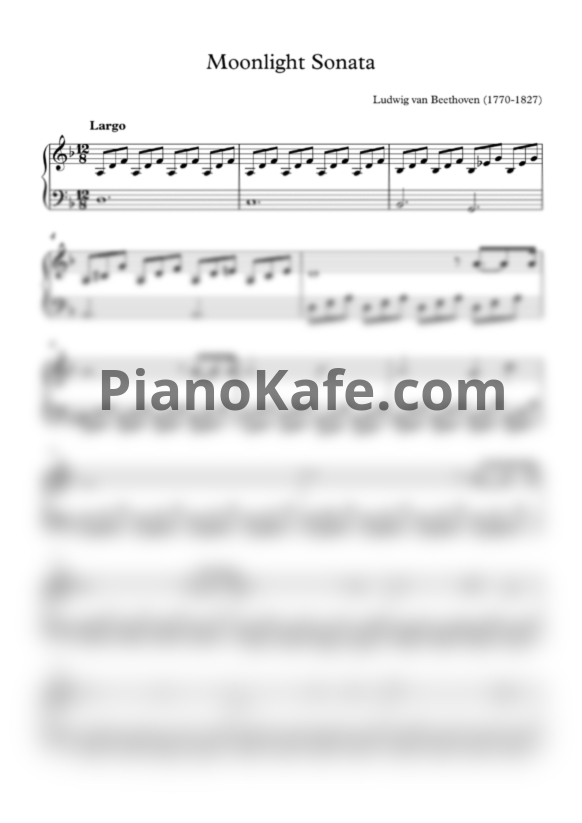Ноты Л. В. Бетховен - Лунная соната (Облегчённая версия) - PianoKafe.com