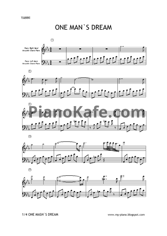 Ноты Yanni - One man's dream (Версия 2) - PianoKafe.com