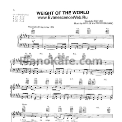 Ноты Evanescence - Weight of the World - предпросмотр