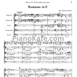 Ноты Ян Сибелиус - Романс до мажор для струнного оркестра (Op. 42, партитура) - предпросмотр