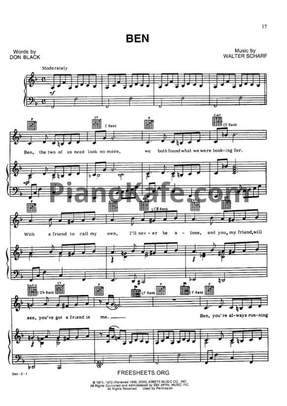 Ноты Michael Jackson - Ben - PianoKafe.com