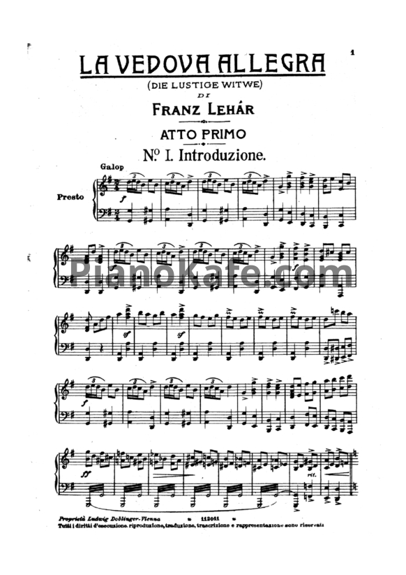 Ноты Франц Легар - Оперетта "Весёлая вдова" (Клавир) - PianoKafe.com