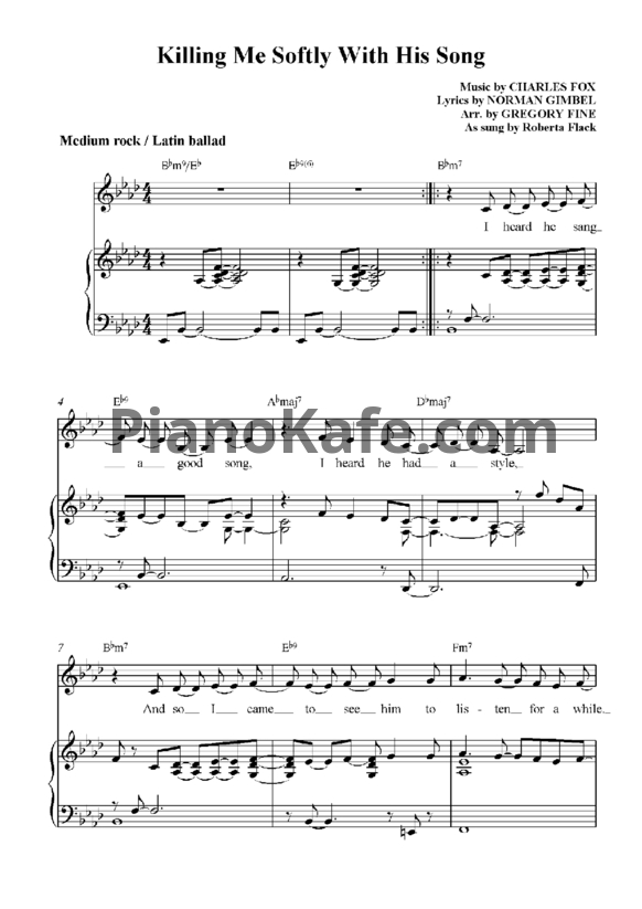 Ноты Charles Fox - Killing me softly with his song (Версия 3) - PianoKafe.com