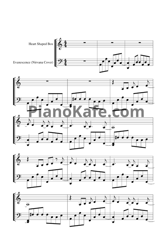 Ноты Evanescence - Hearts shaped box (Nirvana cover) - PianoKafe.com