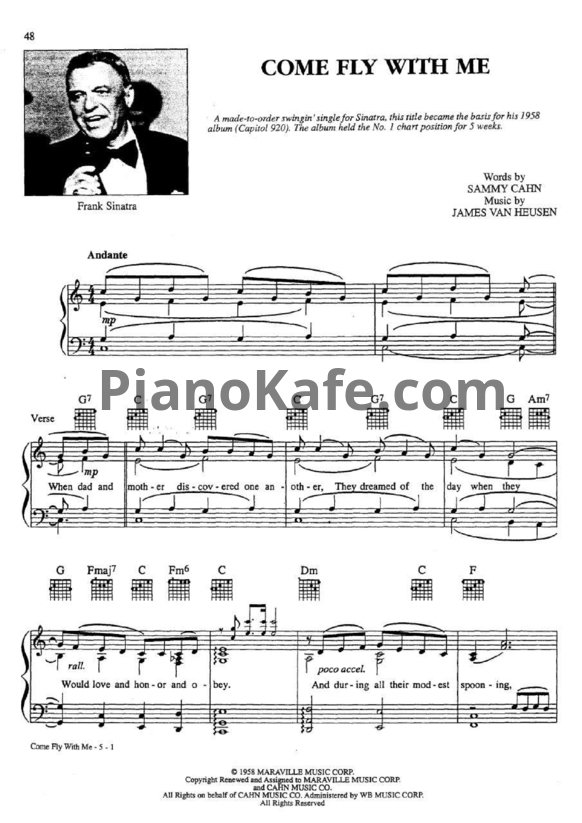 Ноты Frank Sinatra - Come fly with me - PianoKafe.com