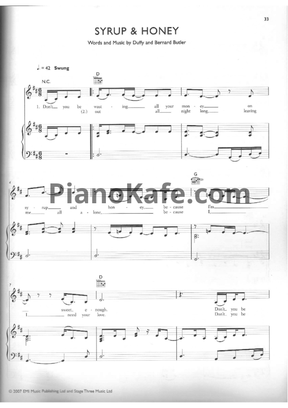 Ноты Duffy - Syrup and honey - PianoKafe.com