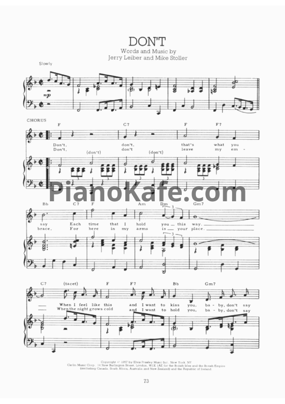 Ноты Elvis Presley - Don't - PianoKafe.com