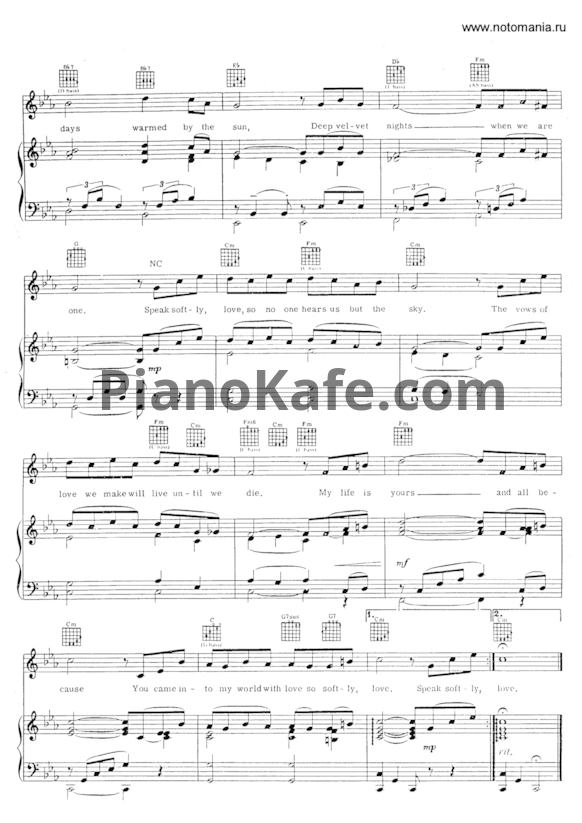 Ноты Nino Rota - Speak softly love - PianoKafe.com