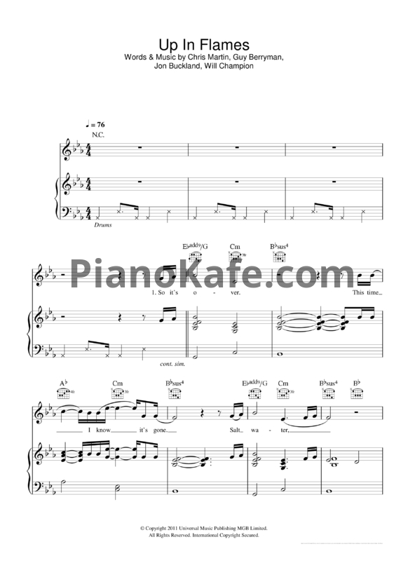 Ноты Coldplay - Up with the birds - PianoKafe.com