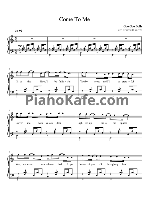 Ноты Goo Goo Dolls - Come to me - PianoKafe.com