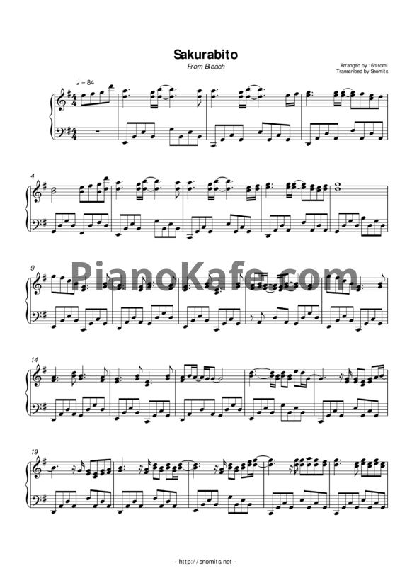 Ноты SunSet Swish - Sakurabito - PianoKafe.com