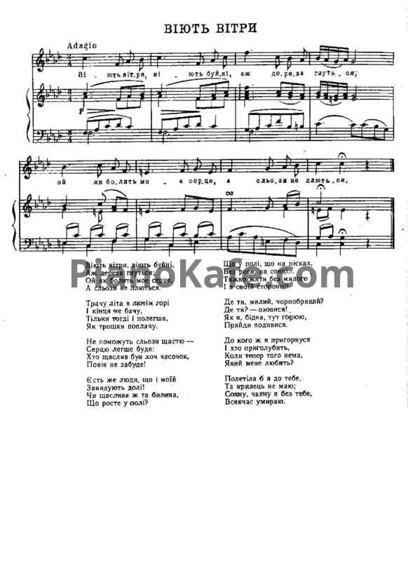 Ноты Александр Алябьев - Вiють вiтри (Украинская народная песня) - PianoKafe.com
