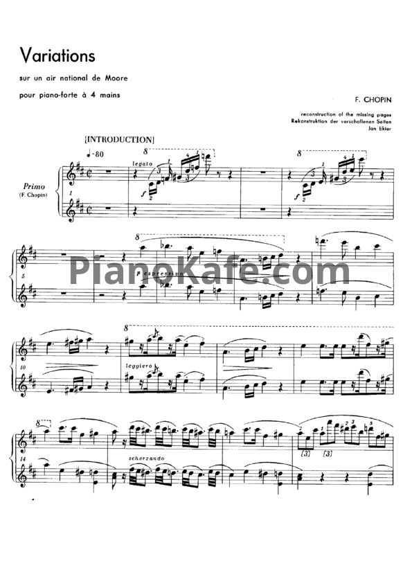 Ноты Ф. Шопен - Интродукция, тема и вариации для 2 фортепиано ре мажор (B. 12(A)) - PianoKafe.com