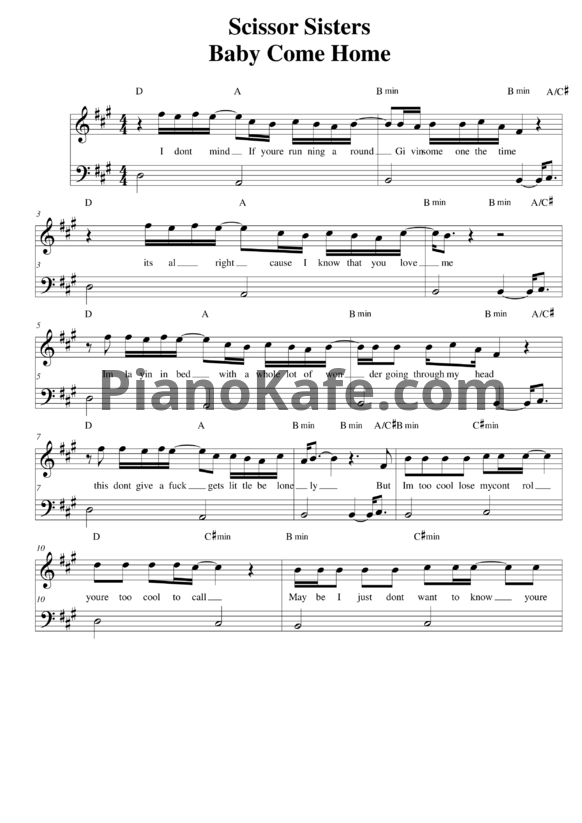 Ноты The Scissor Sisters - Baby come home - PianoKafe.com
