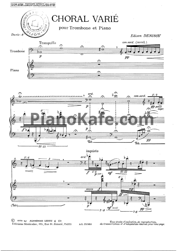 Ноты Эдисон Денисов - Хорал-вариации для тромбона и фортепиано - PianoKafe.com