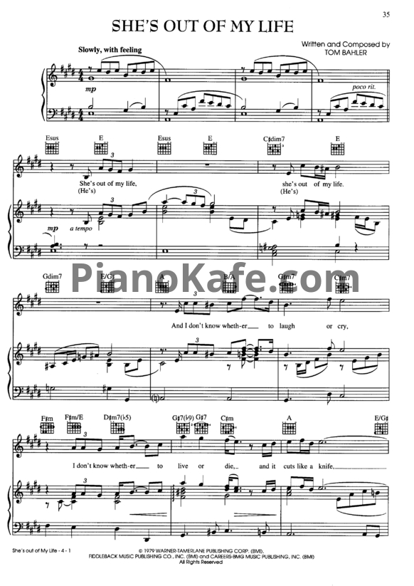 Ноты Michael Jackson - She's out of my life - PianoKafe.com