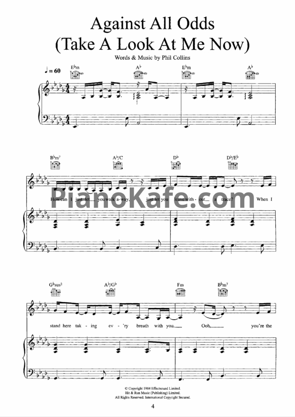Ноты Phil Collins - Against all odds (Версия 3) - PianoKafe.com