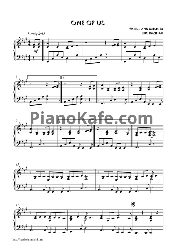 Ноты Joan Osborne - One of us - PianoKafe.com
