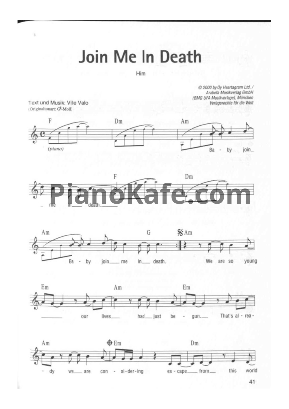 Ноты HIM - Join me in death - PianoKafe.com