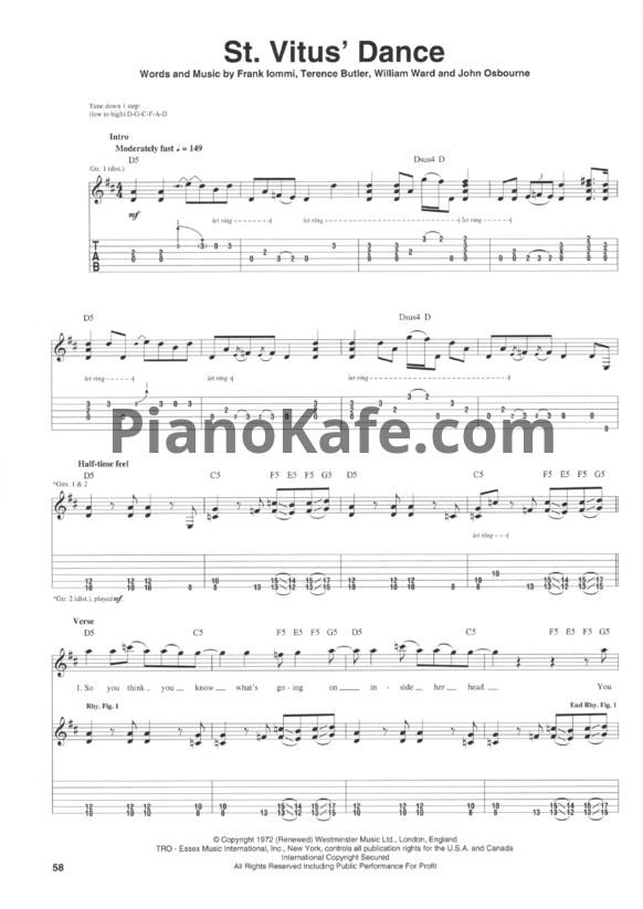 Ноты Black Sabbath - St. Vitus' dance (Guitar tabs & Voice) - PianoKafe.com
