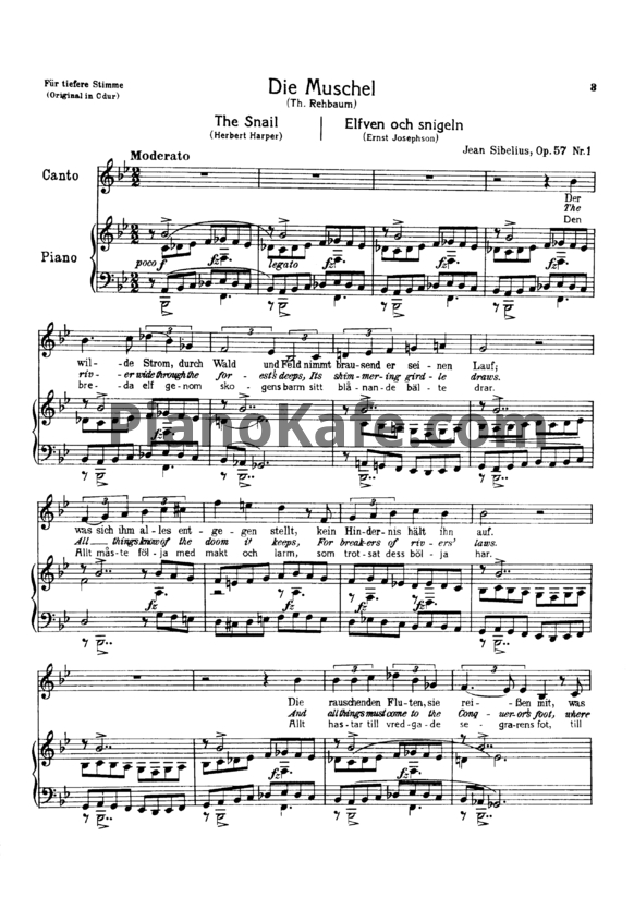 Ноты Ян Сибелиус - 8 песен на слова Иозефсона (Op. 57) - PianoKafe.com